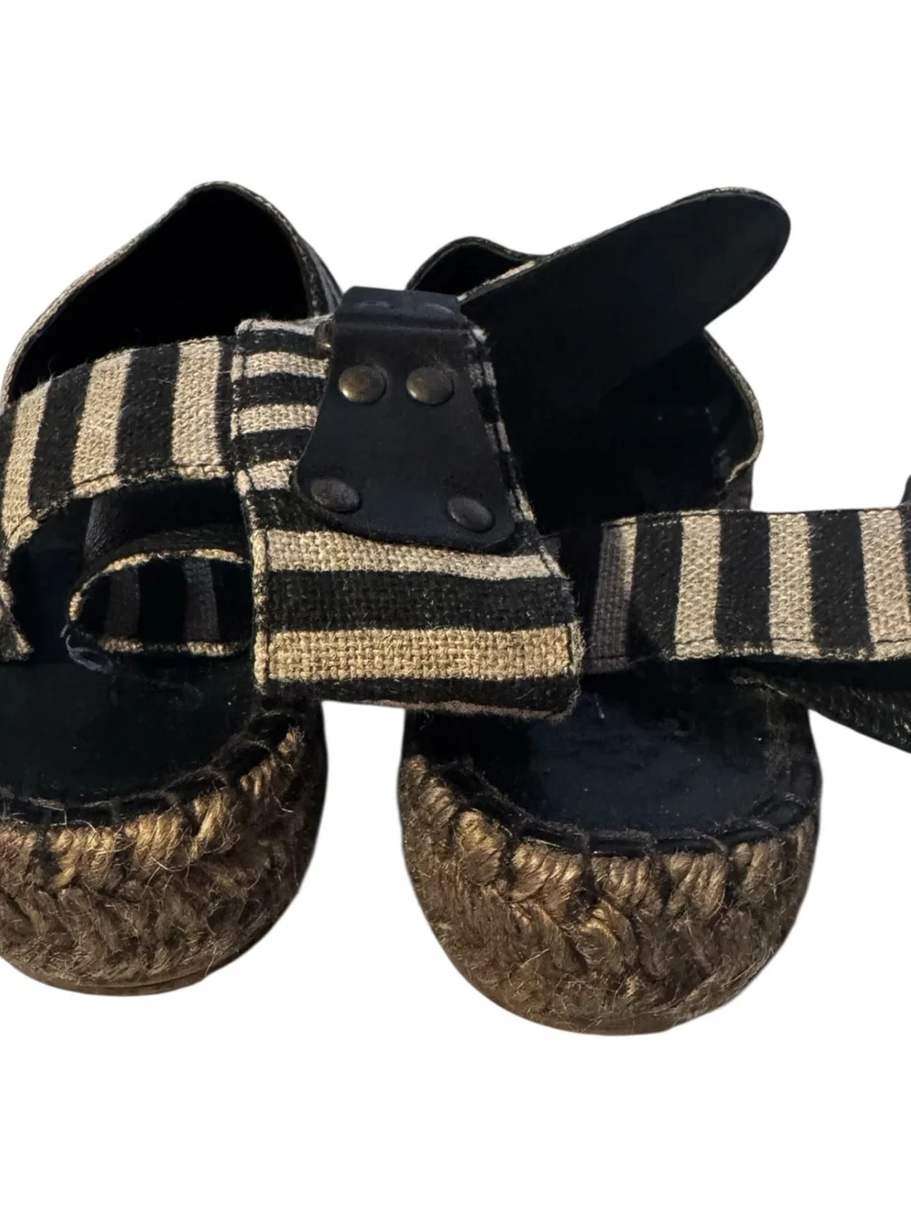 Free People Aurora Espadrille Striped Black White Sandals Sz 37/ US 7